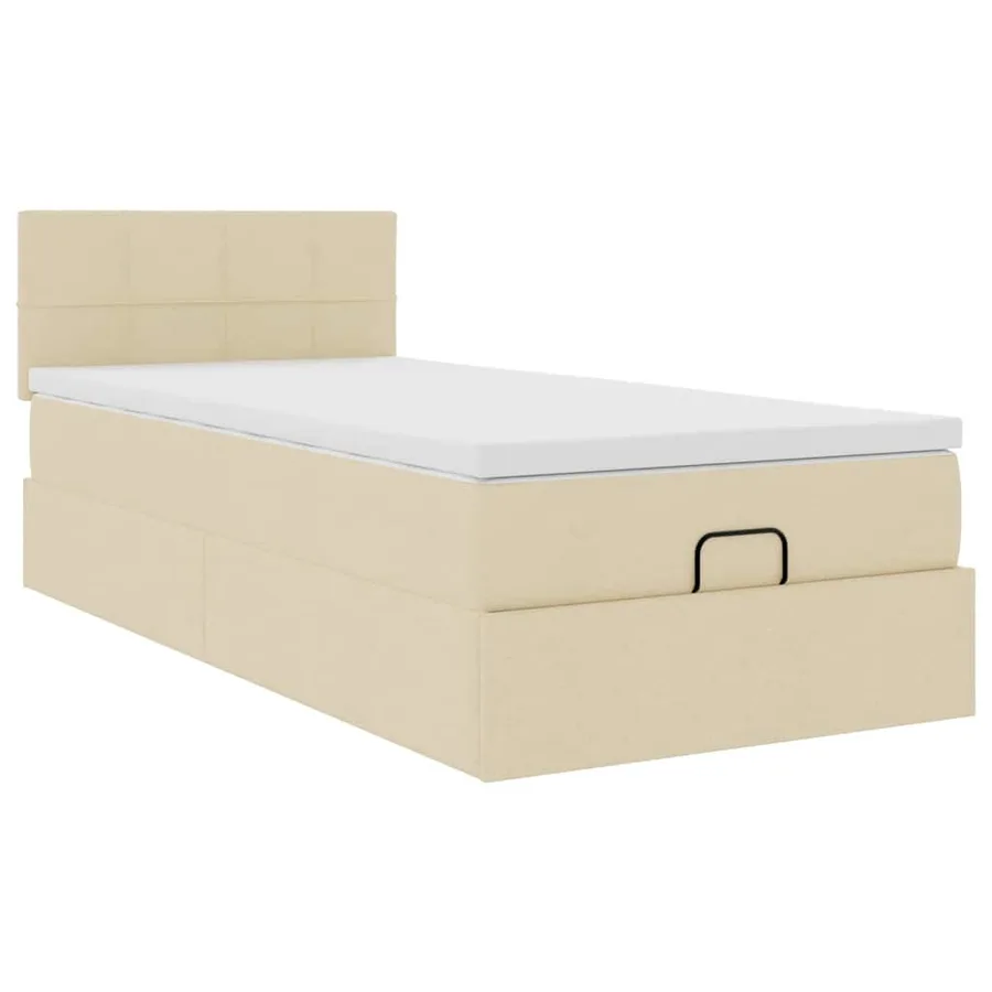 Lit ottoman avec matelas crème 90x200 cm tissu - 6
