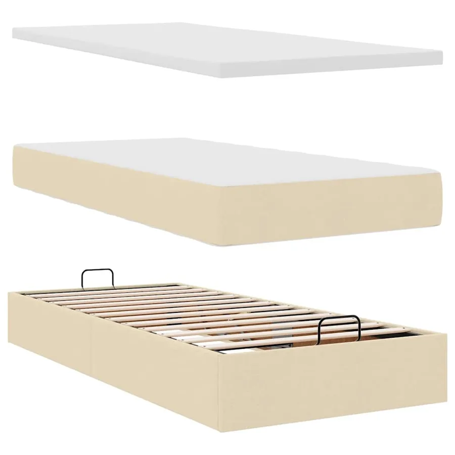 Lit ottoman avec matelas crème 90x200 cm tissu - 8