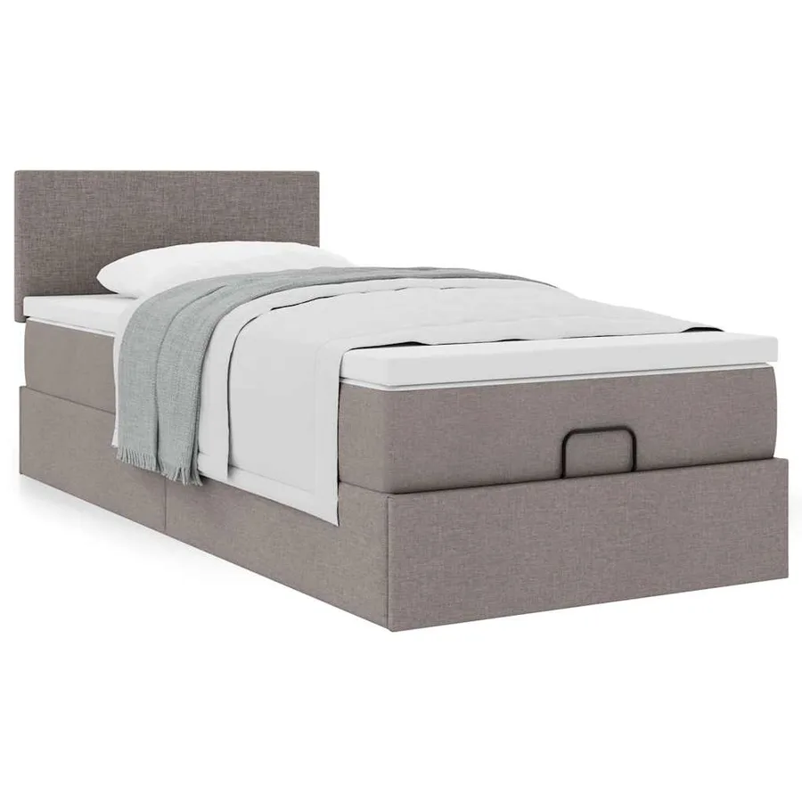 Lit ottoman avec matelas taupe 90x200 cm tissu - 4