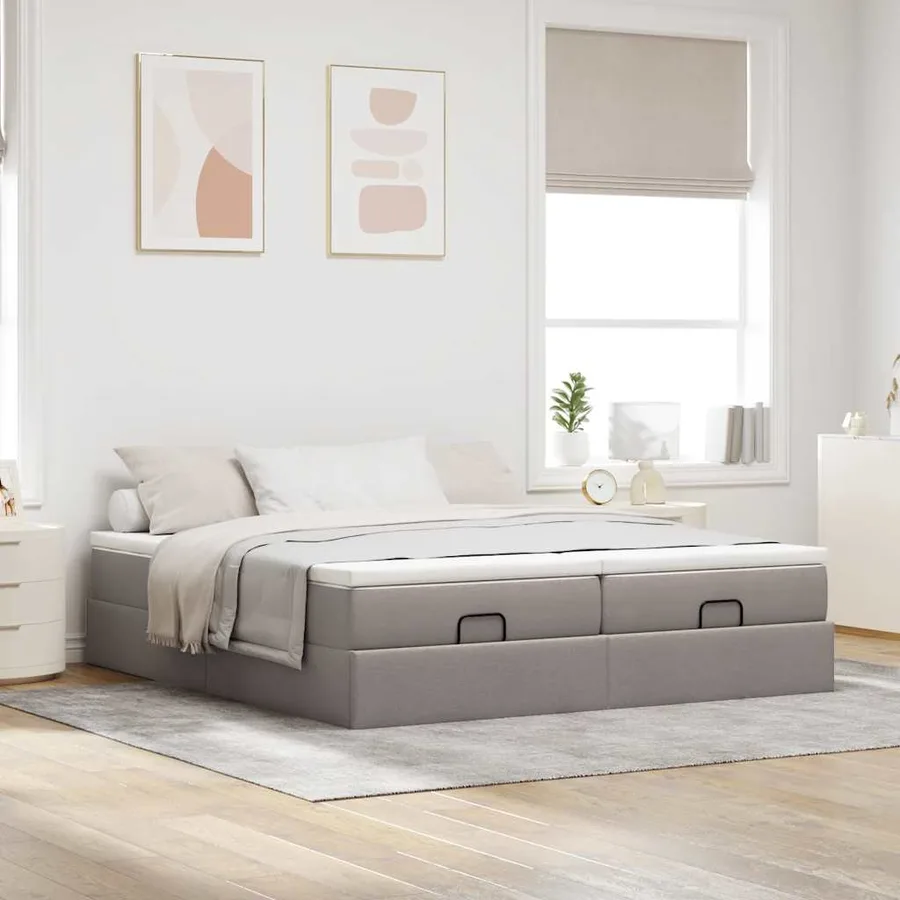 Cadre de lit ottoman avec matelas taupe 180x200 cm tissu - 3