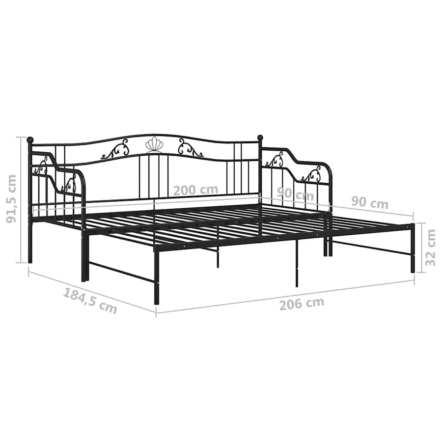 Cadre de canapé-lit extensible sans matelas Noir Métal 90x200cm - 13