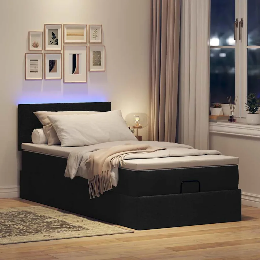 Lit ottoman avec matelas noir 90x200 cm tissu - 3