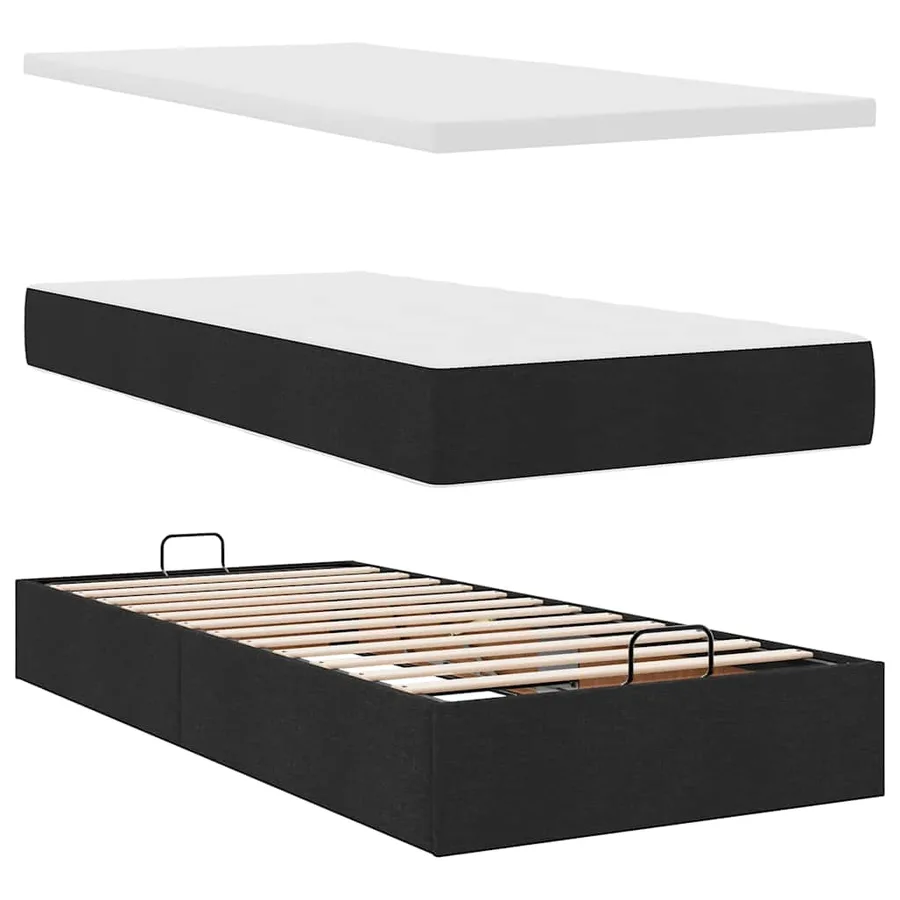 Lit ottoman avec matelas noir 90x200 cm tissu - 9
