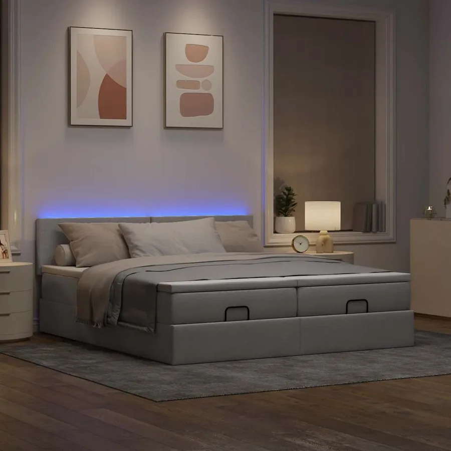 Cadre de lit ottoman avec matelas taupe 180x200 cm tissu - 3