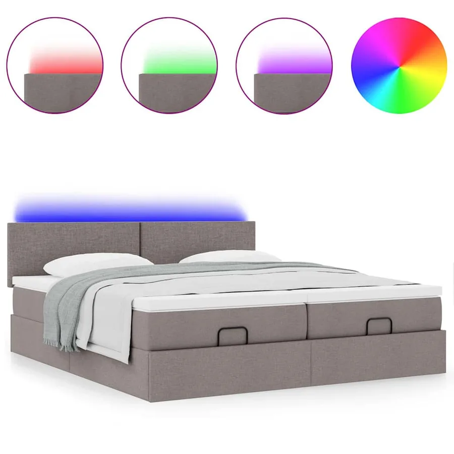 Cadre de lit ottoman avec matelas taupe 180x200 cm tissu - 5