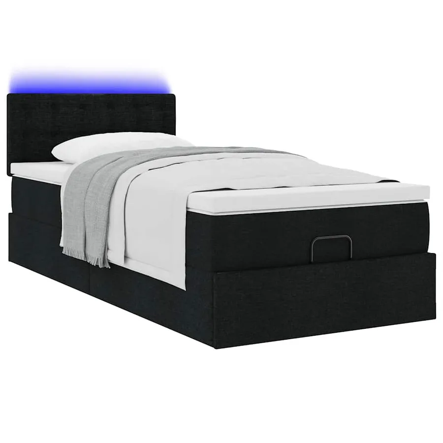 Lit ottoman avec matelas noir 90x200 cm tissu - 6