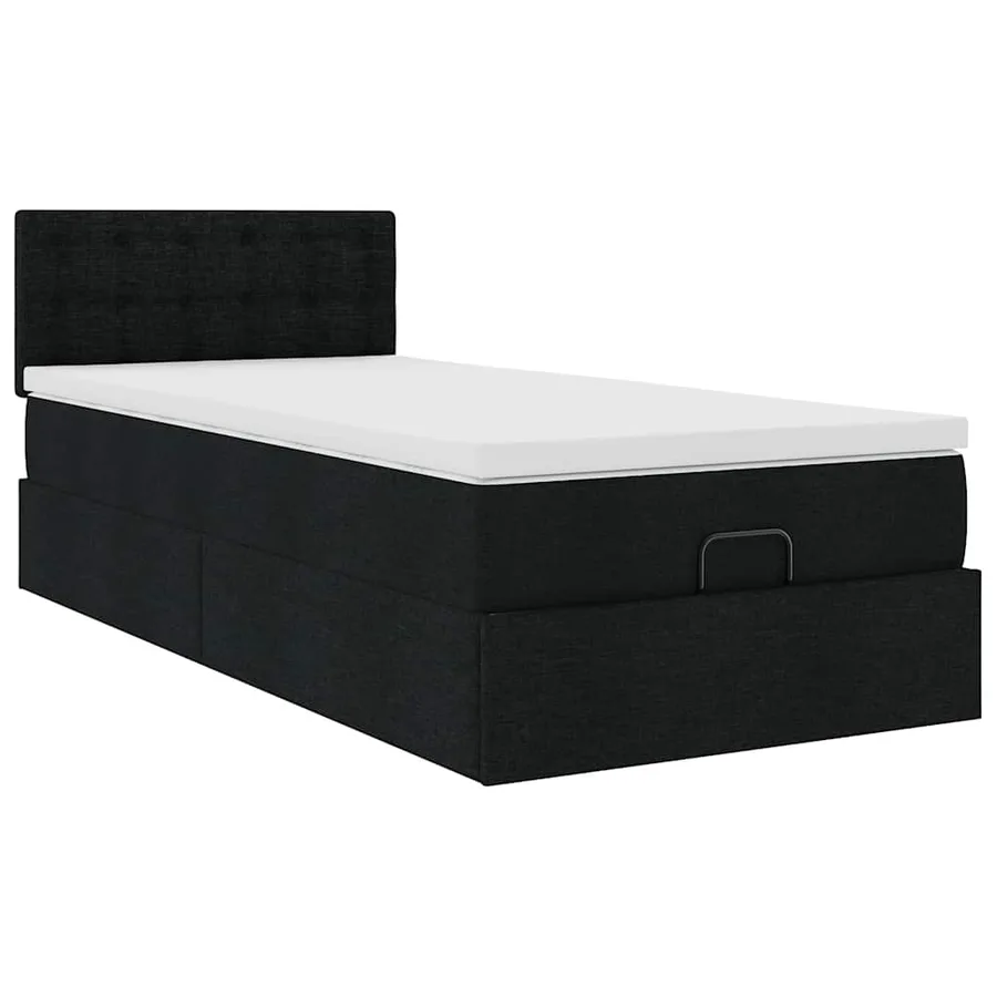Lit ottoman avec matelas noir 90x200 cm tissu - 7