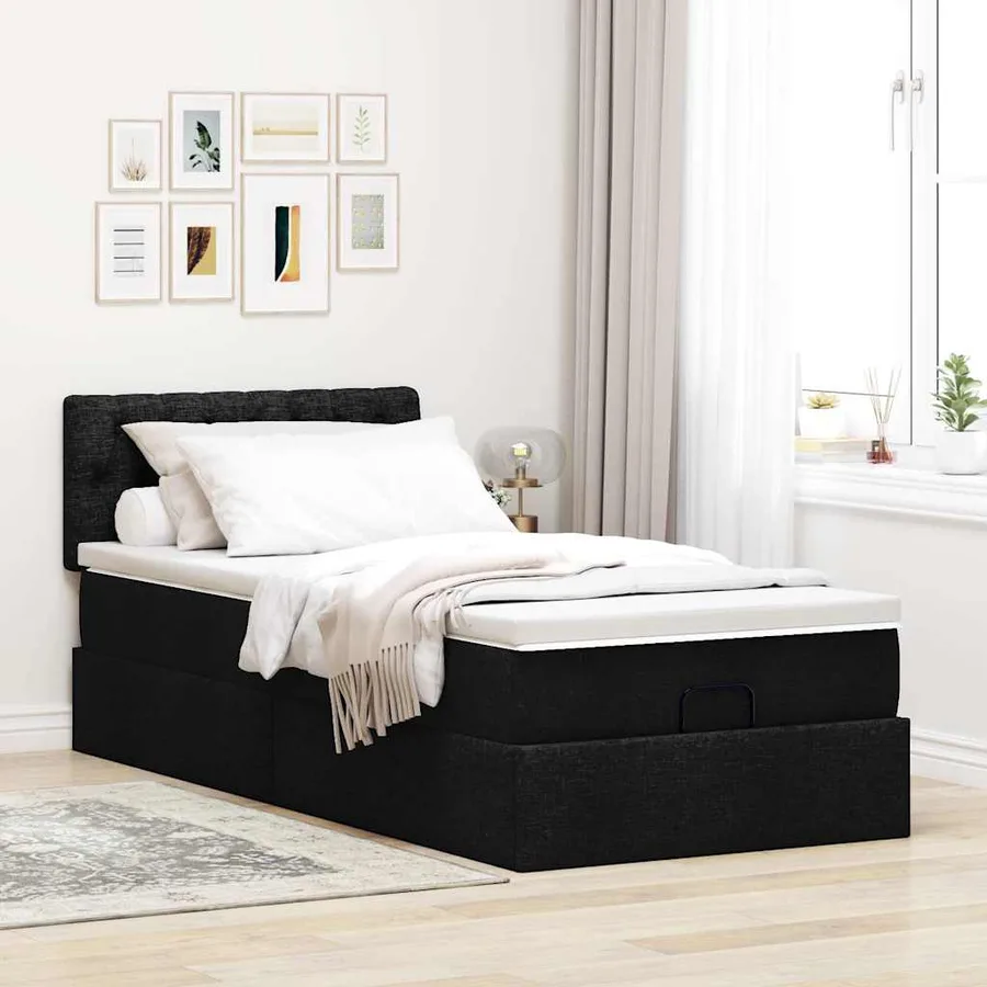 Lit ottoman avec matelas noir 90x200 cm tissu - 4