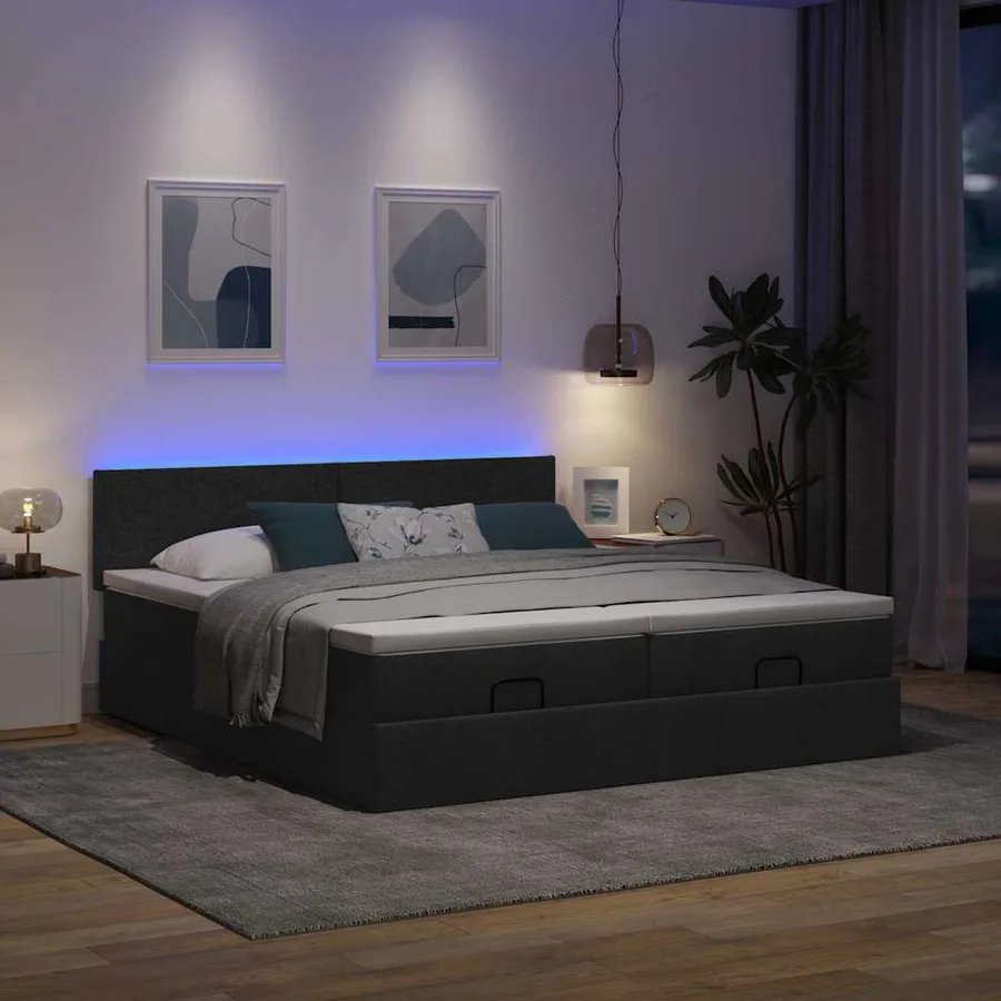 Cadre de lit ottoman avec matelas noir 180x200cm tissu - 3