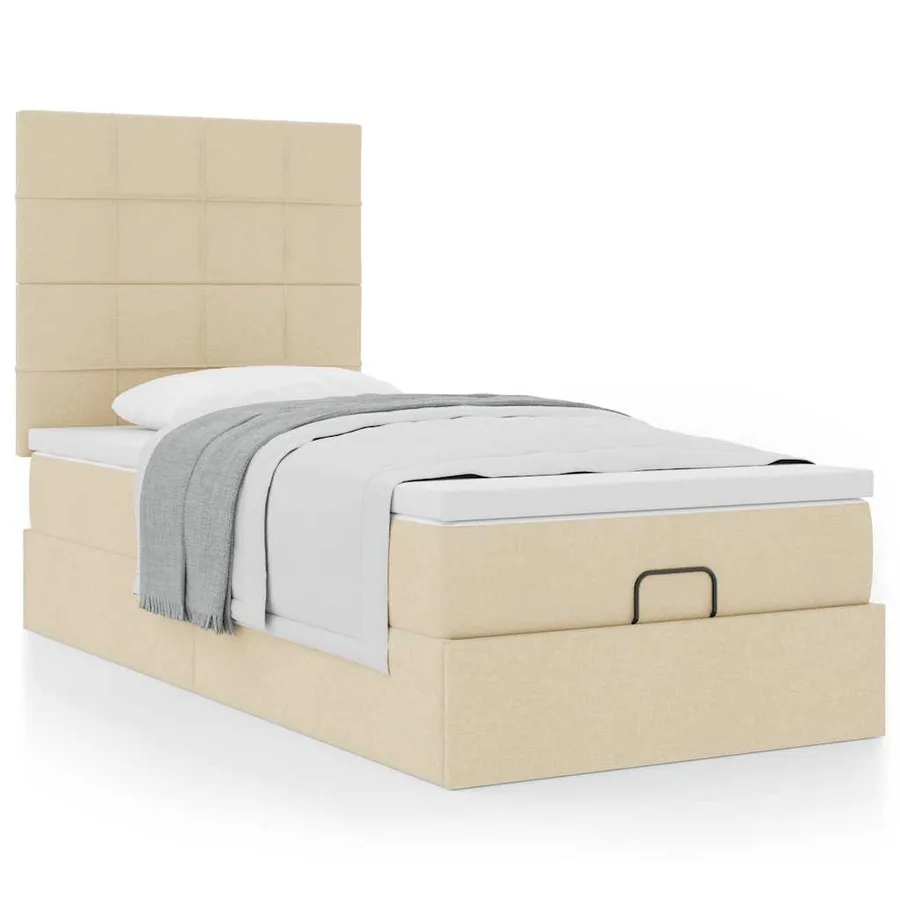 Lit ottoman avec matelas crème 90x200 cm tissu - 4