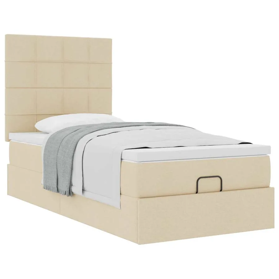 Lit ottoman avec matelas crème 90x200 cm tissu - 5
