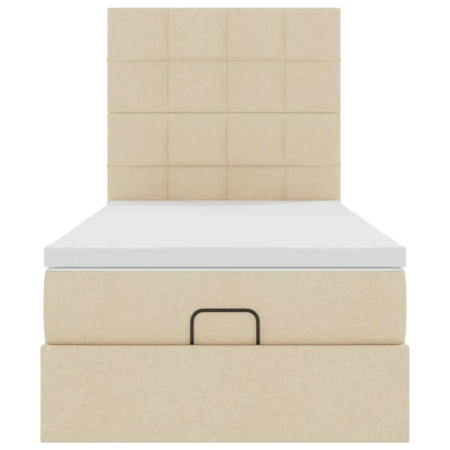 Lit ottoman avec matelas crème 90x200 cm tissu - 7