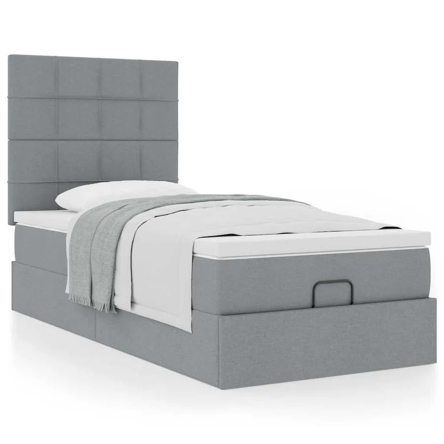 Lit ottoman avec matelas gris clair 100x200 cm tissu - 4