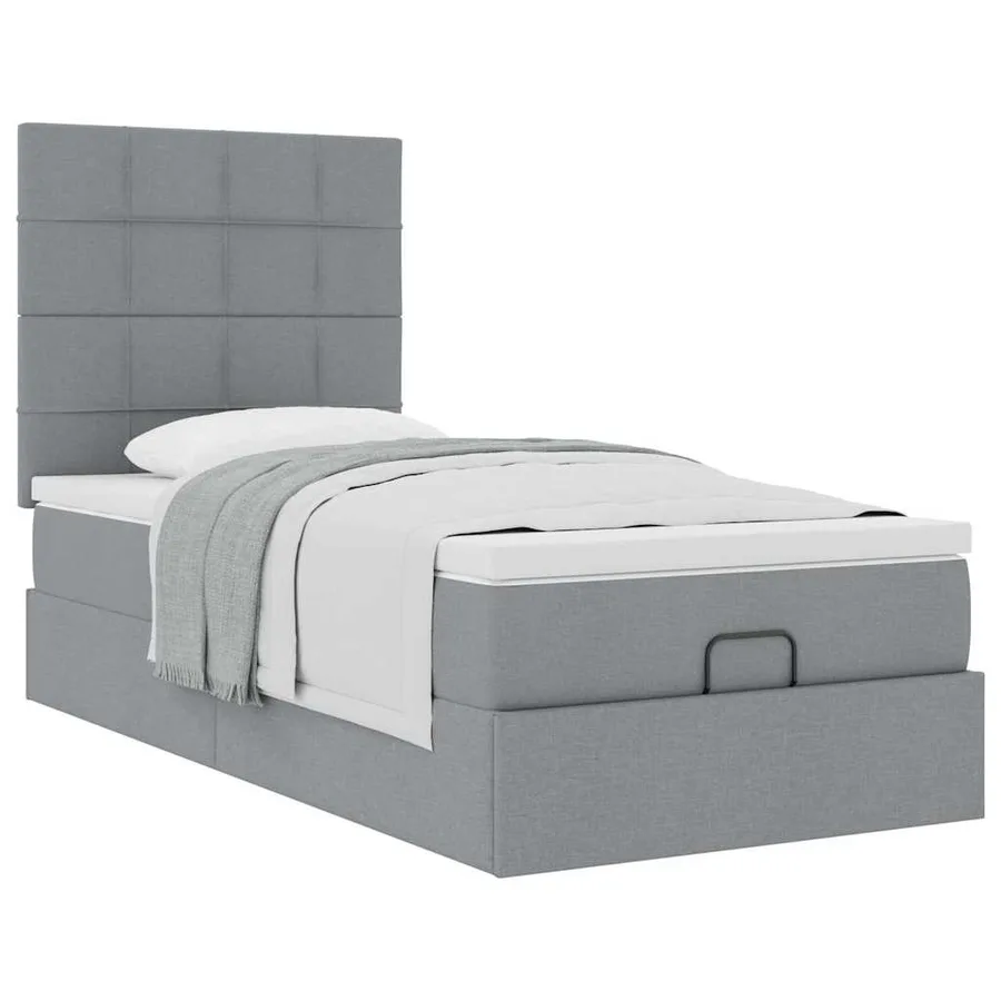 Lit ottoman avec matelas gris clair 100x200 cm tissu - 5