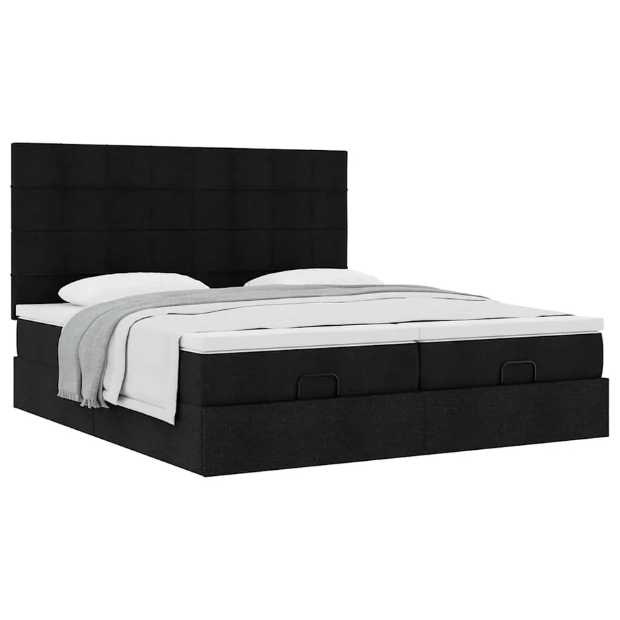 Cadre de lit ottoman avec matelas noir 180x200cm tissu - 5