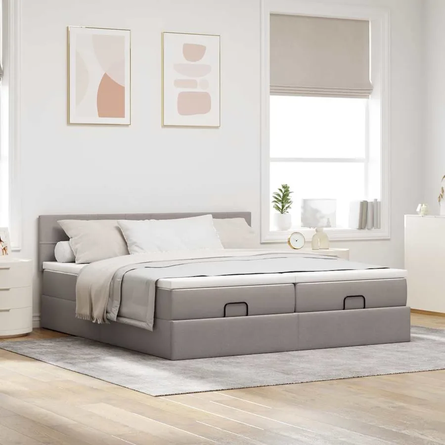 Cadre de lit ottoman avec matelas taupe 180x200 cm tissu - 4