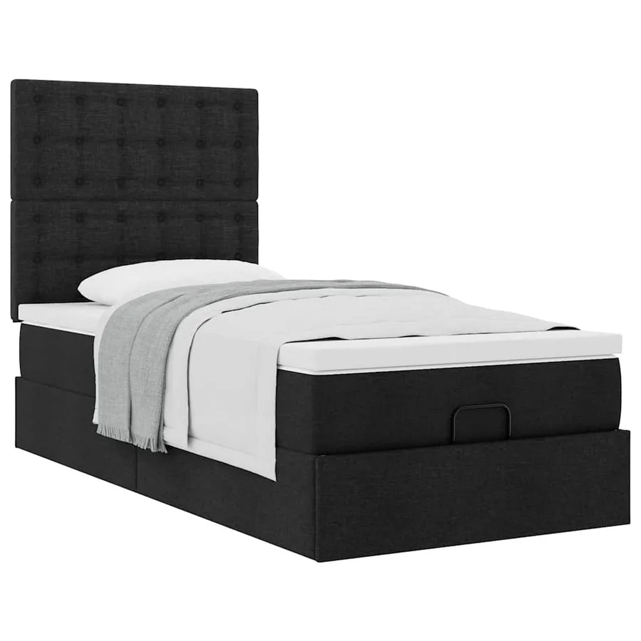 Lit ottoman avec matelas noir 90x200 cm tissu - 6