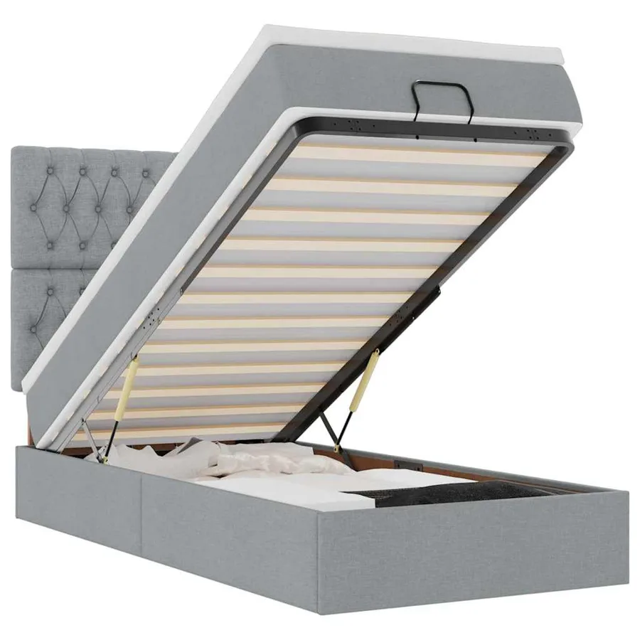 Lit ottoman avec matelas gris clair 100x200 cm tissu - 2
