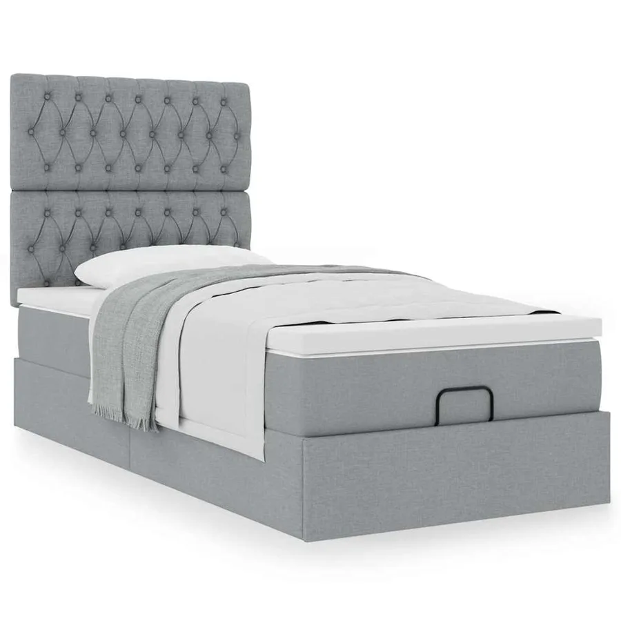 Lit ottoman avec matelas gris clair 100x200 cm tissu - 4