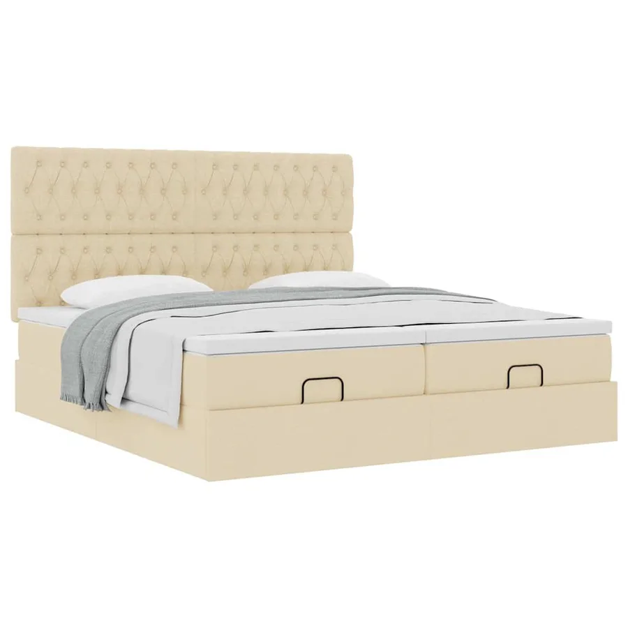 Cadre de lit ottoman avec matelas crème 180x200 cm tissu - 5
