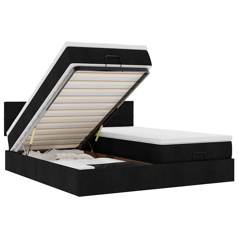 Cadre de lit ottoman avec matelas noir 180x200cm tissu - 2