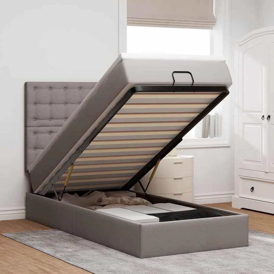Lit ottoman avec matelas taupe 90x200 cm tissu
