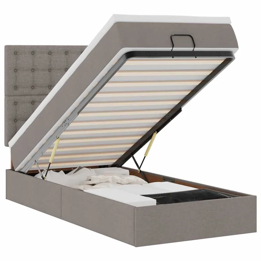 Lit ottoman avec matelas taupe 90x200 cm tissu - 2