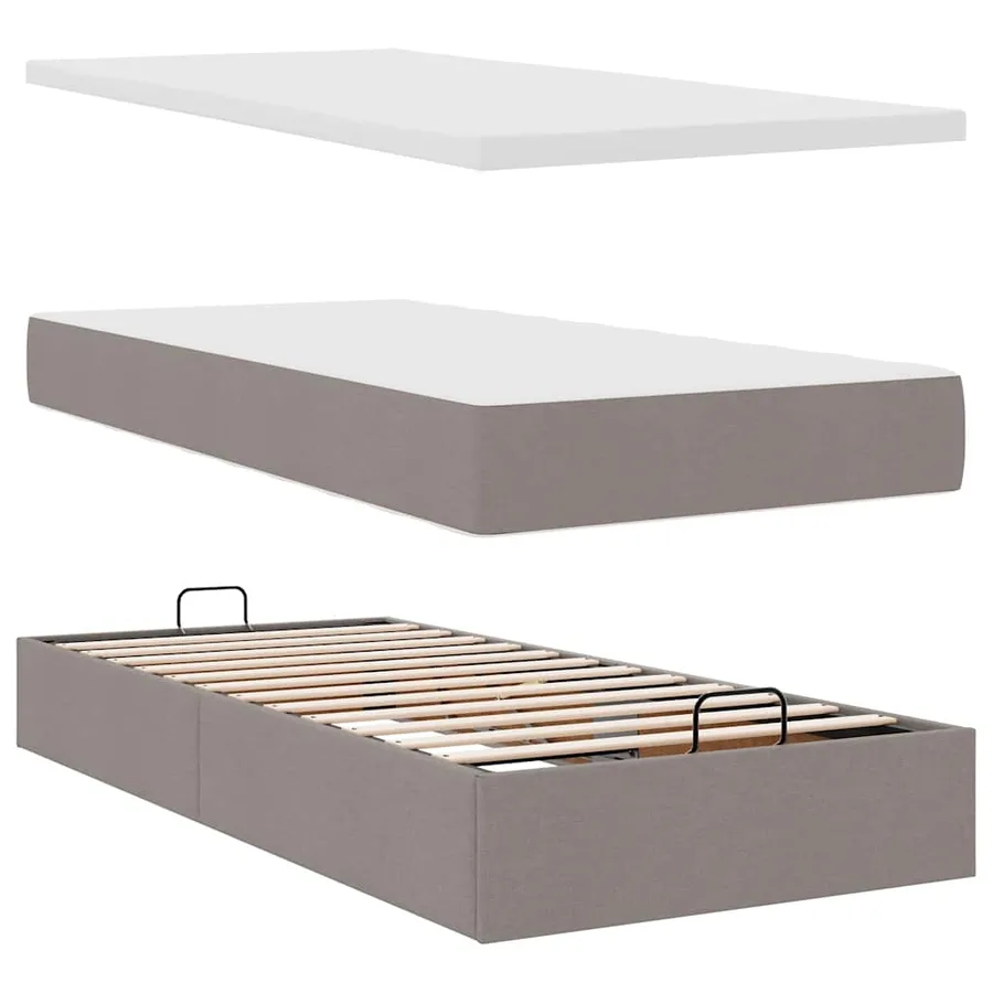 Lit ottoman avec matelas taupe 90x200 cm tissu - 8