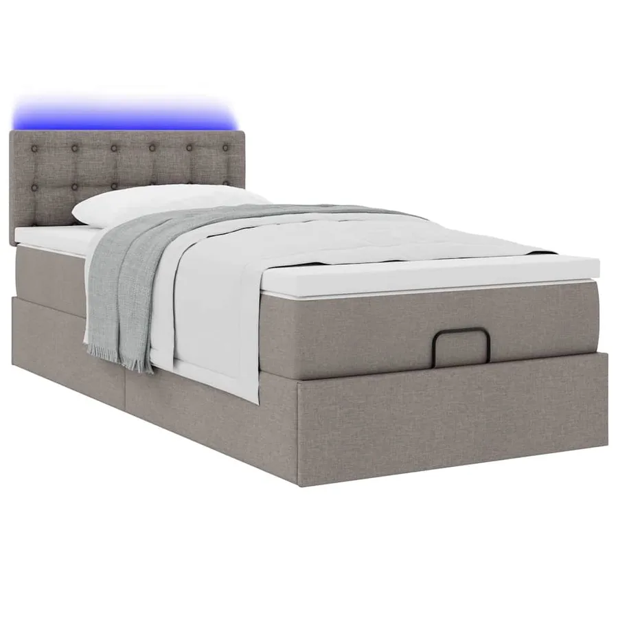 Lit ottoman avec matelas et LED taupe 90x200 cm tissu - 6