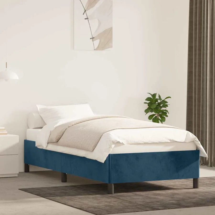Cadre de lit sans matelas bleu foncé 90x200 cm velours