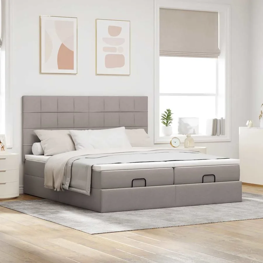 Cadre de lit ottoman avec matelas taupe 180x200 cm tissu - 3