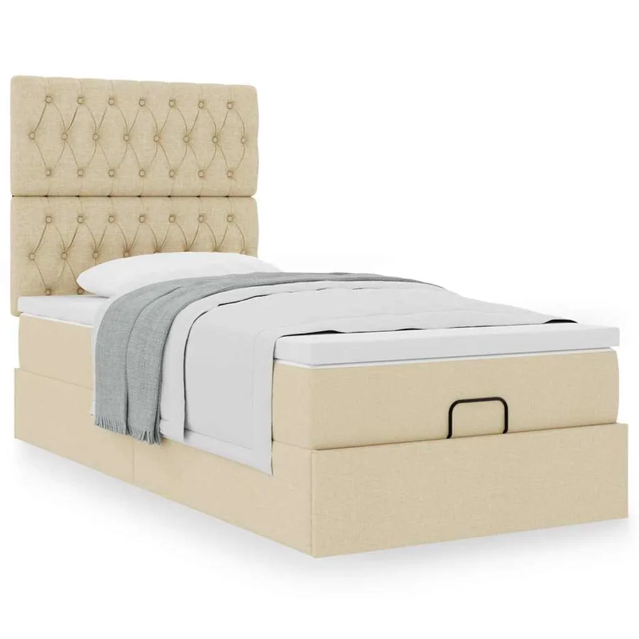Lit ottoman avec matelas crème 90x200 cm tissu - 4