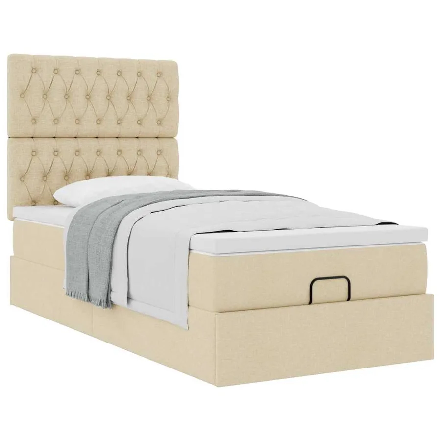 Lit ottoman avec matelas crème 90x200 cm tissu - 5