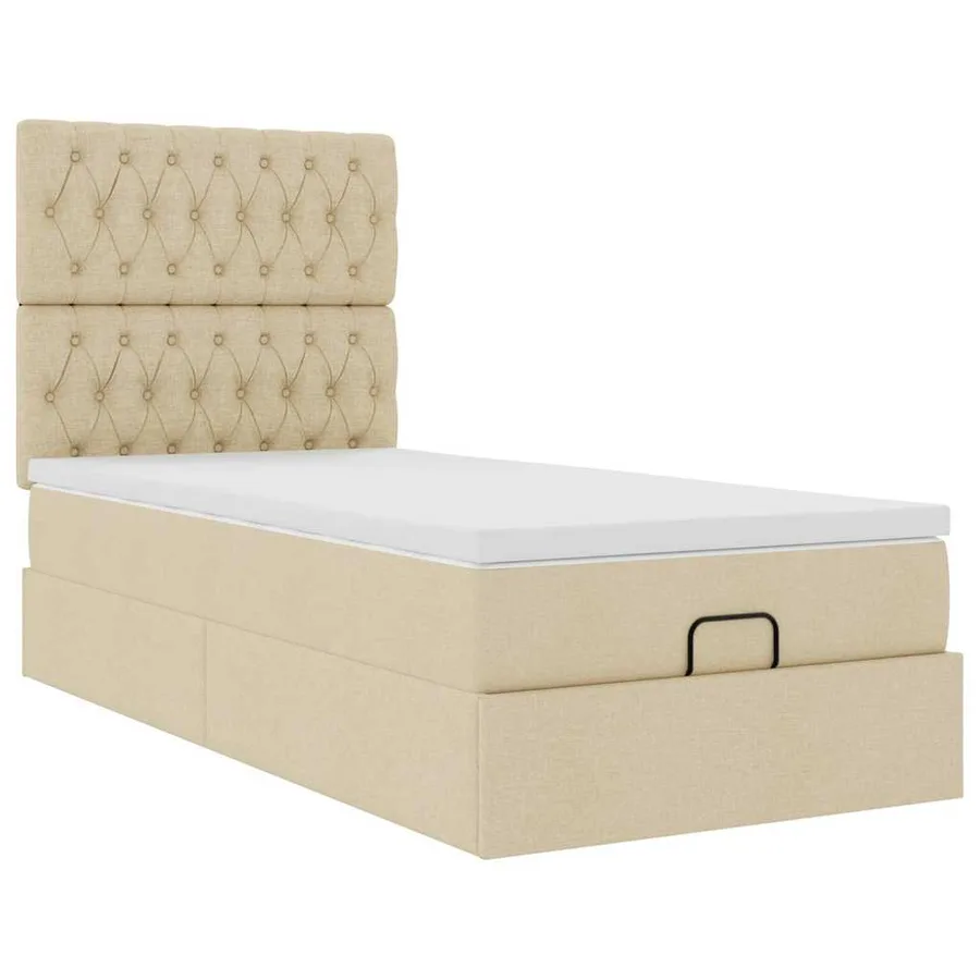 Lit ottoman avec matelas crème 90x200 cm tissu - 6