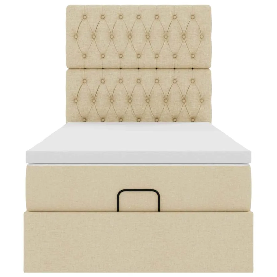 Lit ottoman avec matelas crème 90x200 cm tissu - 7