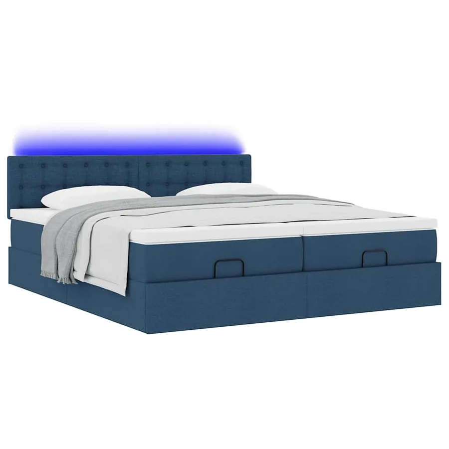 Cadre de lit ottoman avec matelas bleu 180x200 cm tissu - 6
