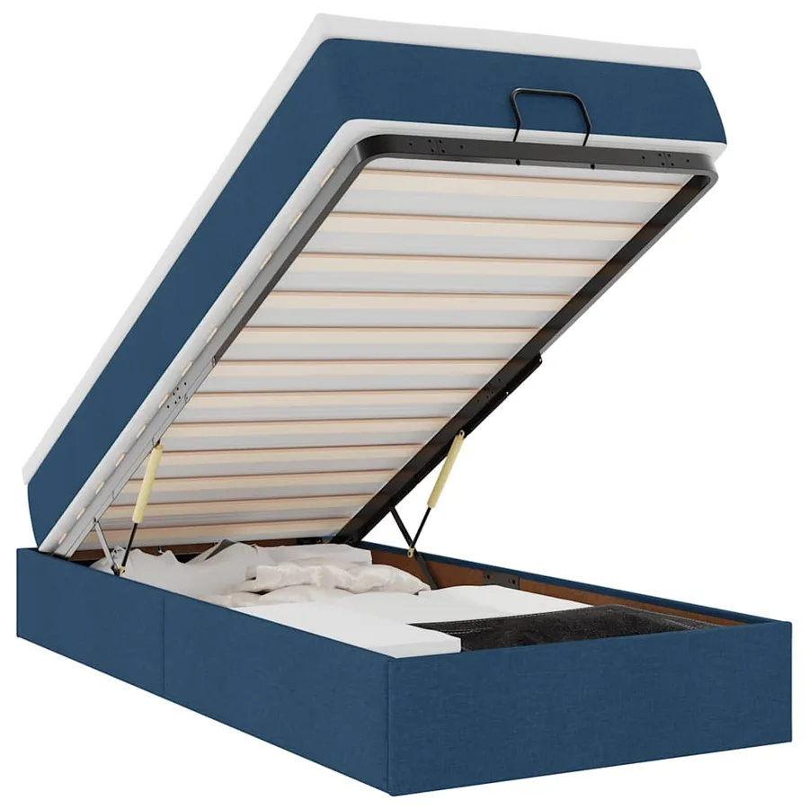 Cadre de lit ottoman avec matelas bleu 90x200 cm tissu - 2