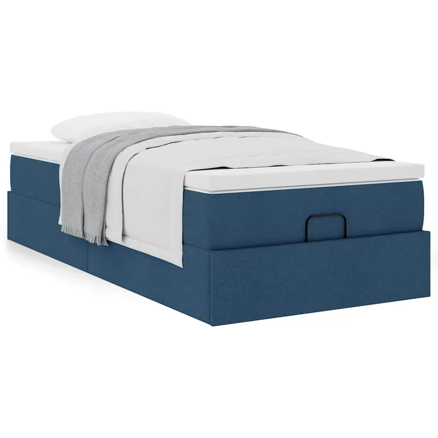 Cadre de lit ottoman avec matelas bleu 90x200 cm tissu - 4