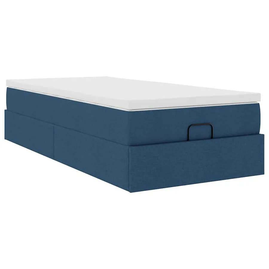 Cadre de lit ottoman avec matelas bleu 90x200 cm tissu - 6