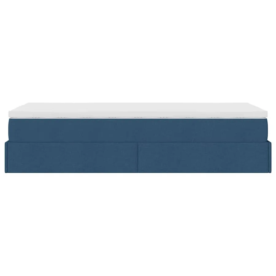 Cadre de lit ottoman avec matelas bleu 90x200 cm tissu - 9
