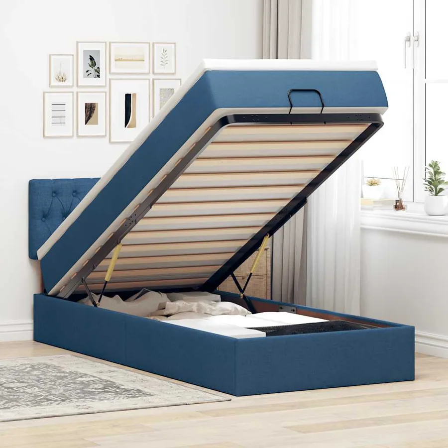 Lit ottoman avec matelas bleu 90x200 cm tissu - 3