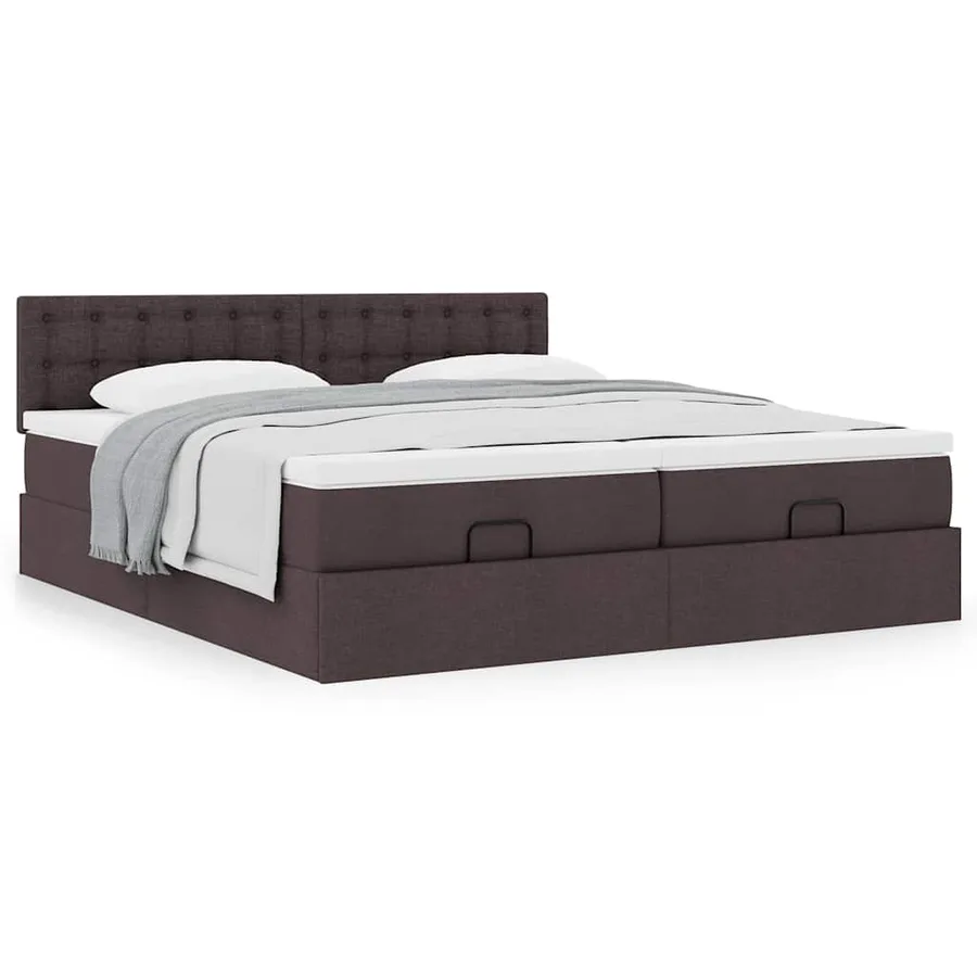 Cadre de lit ottoman avec matelas marron foncé 180x200 cm tissu - 4