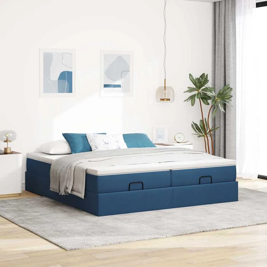 Cadre de lit ottoman avec matelas bleu 180x200 cm tissu - 3