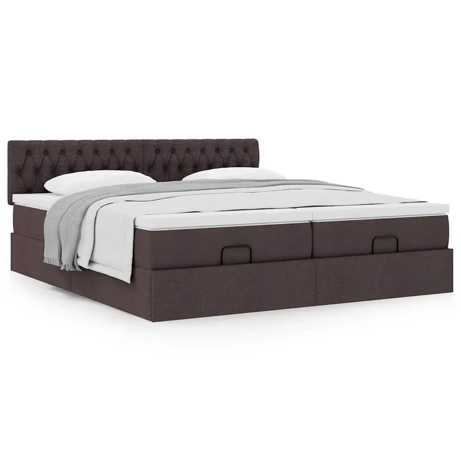 Cadre de lit ottoman avec matelas marron foncé 180x200 cm tissu - 4