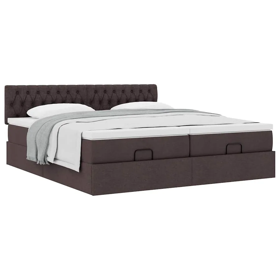 Cadre de lit ottoman avec matelas marron foncé 180x200 cm tissu - 5