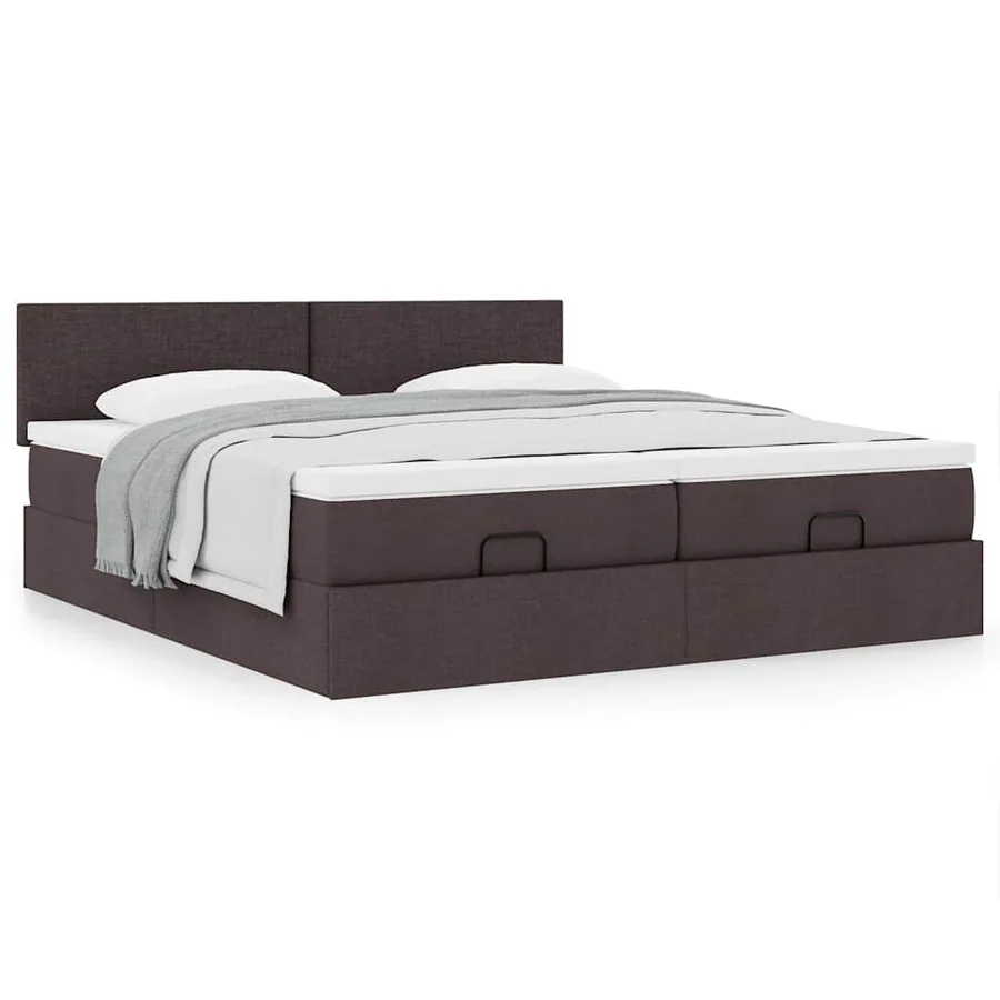 Cadre de lit ottoman avec matelas marron foncé 180x200 cm tissu - 4