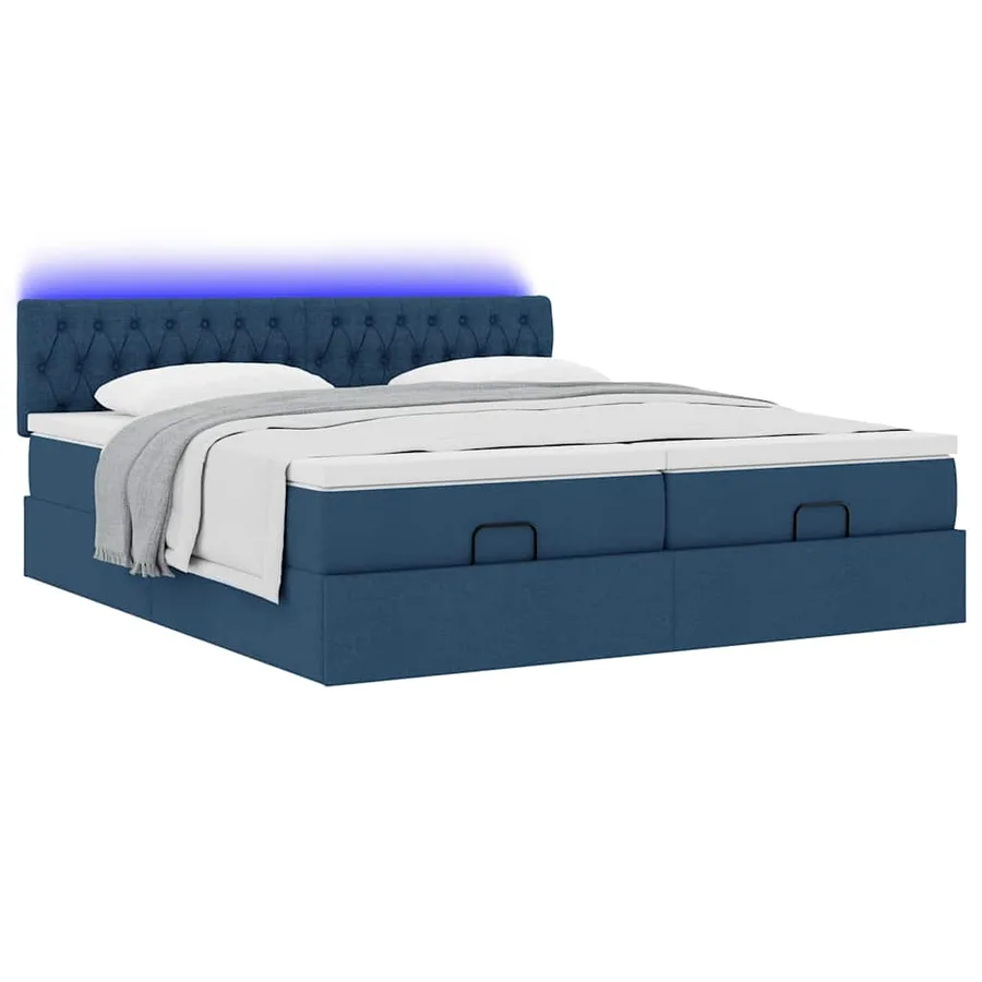 Cadre de lit ottoman avec matelas bleu 180x200 cm tissu - 6