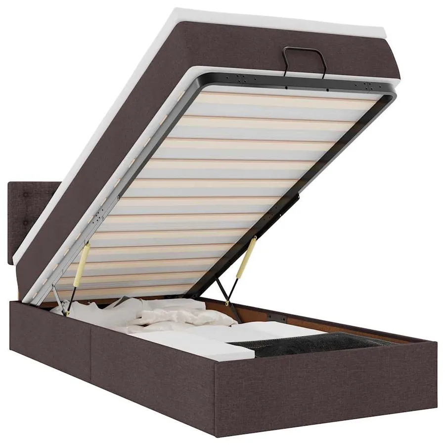 Lit ottoman avec matelas marron foncé 90x200 cm tissu - 2