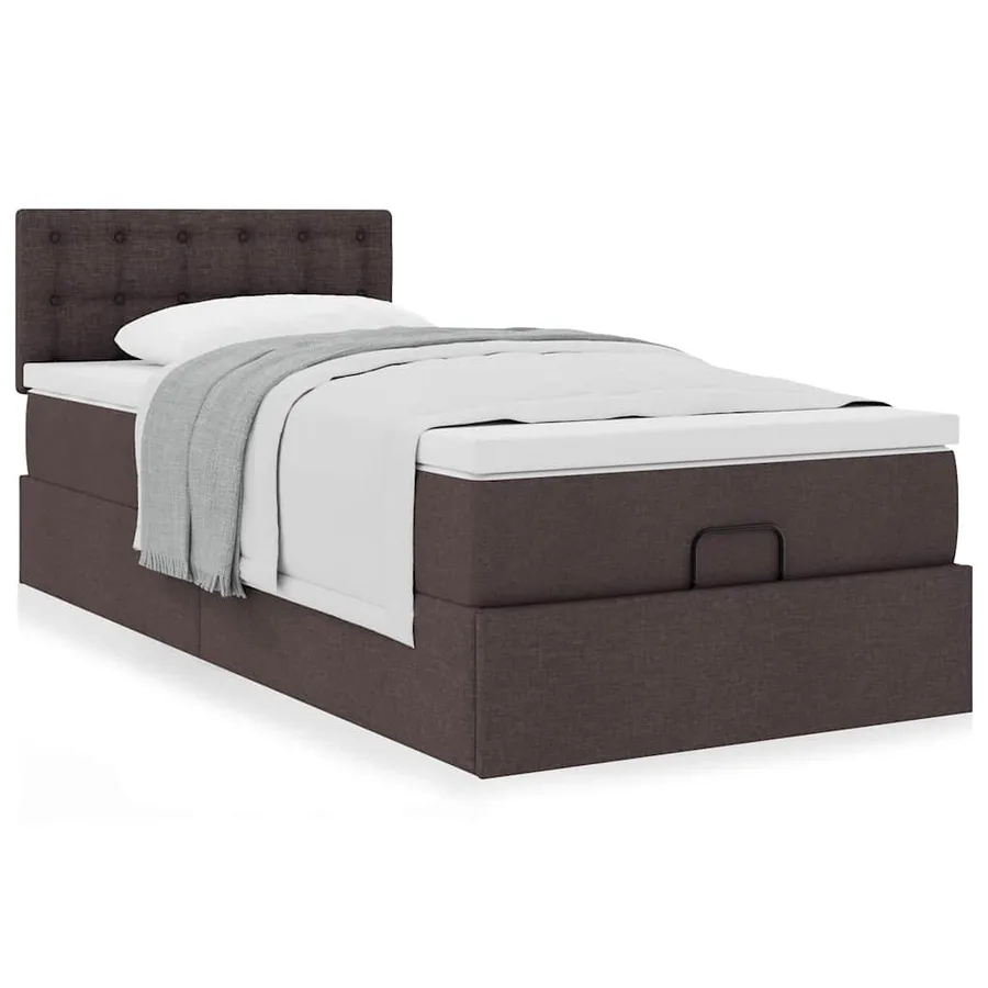 Lit ottoman avec matelas marron foncé 90x200 cm tissu - 4