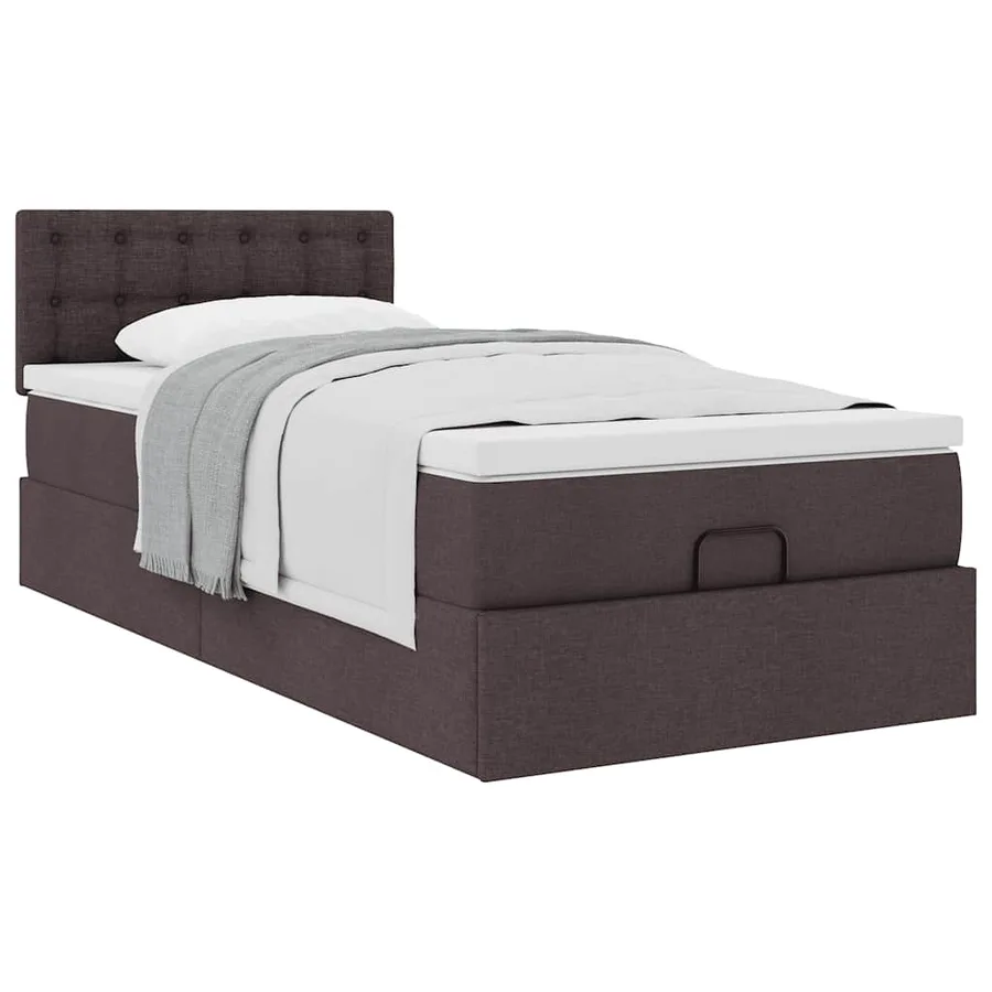 Lit ottoman avec matelas marron foncé 90x200 cm tissu - 5